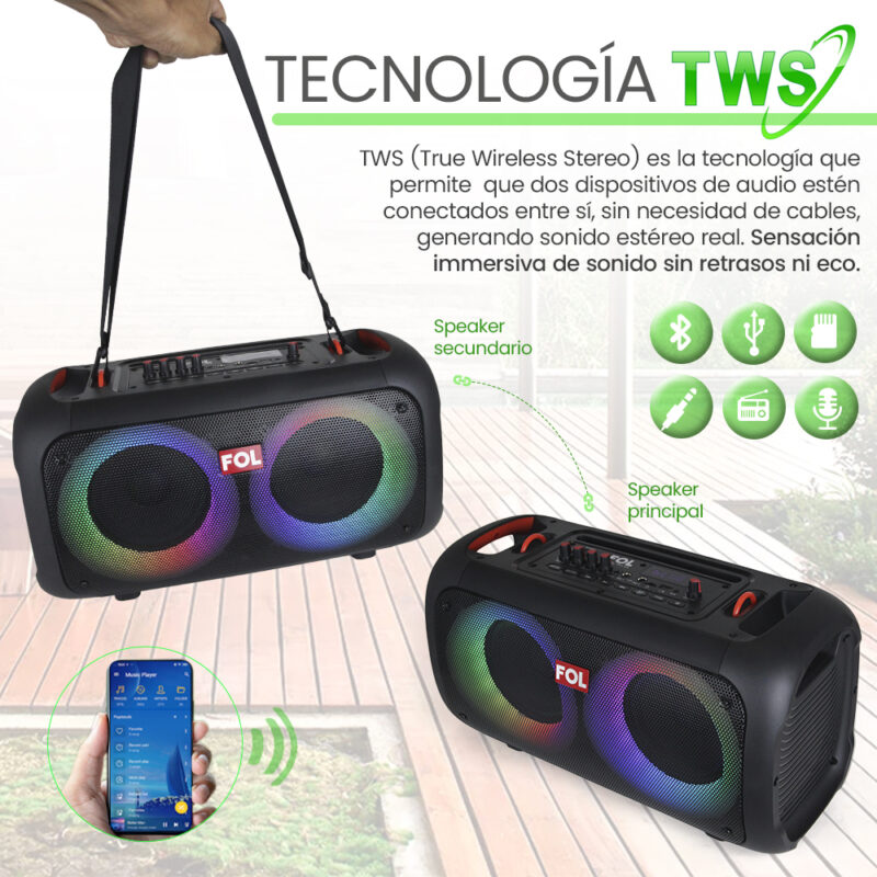 Fs L Speaker Tws Recargable Con Micr Fono Inal Mbrico Luz Y Control