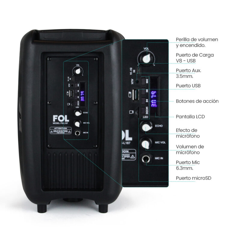 FSL187 BOCINA BLUETOOTH CON MICRÓFONO, CONTROL Y LUZ FOL México