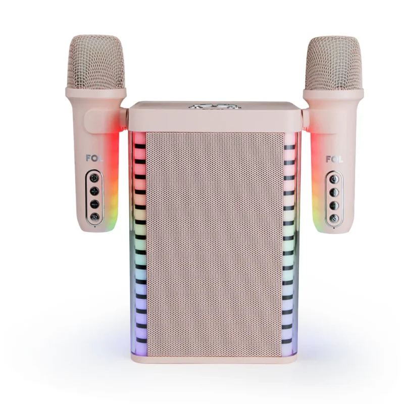 FS-S215 KARAOKE PORTÁTIL CON DOS MICRÓFONOS INALÁMBRICOS Y LUZ RGB