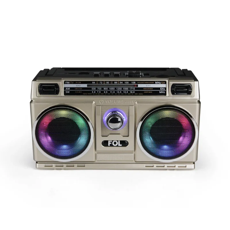 Bocina Retro FR-06 TWS con Luz RGB y Radio AM/FM/SW | FOL México