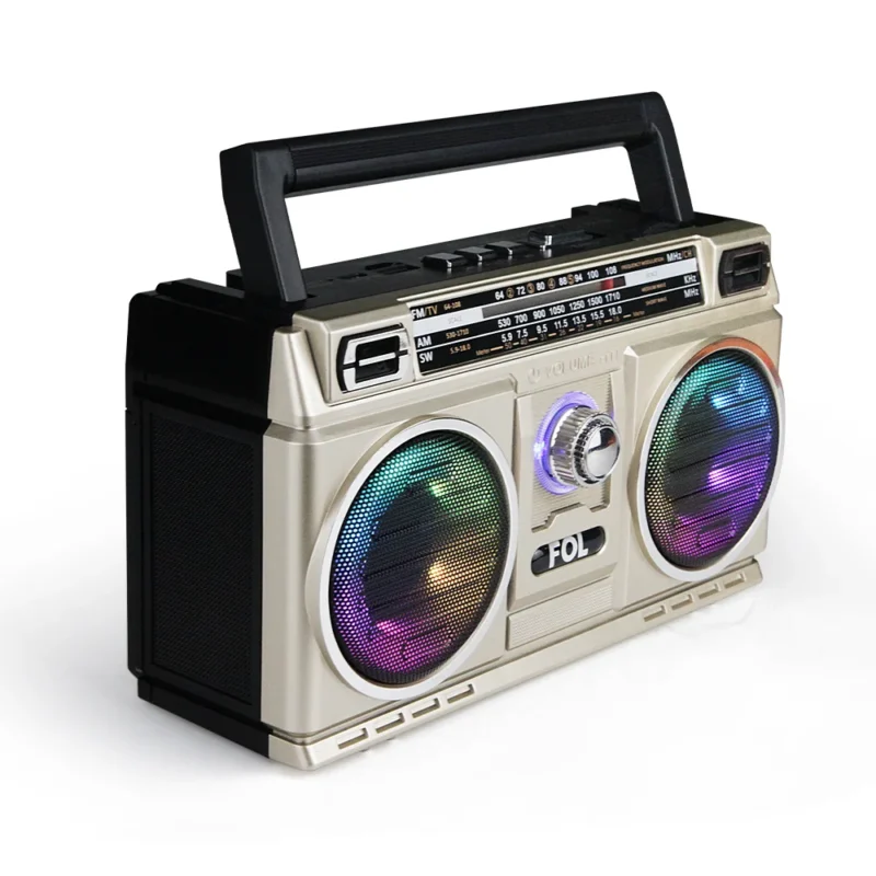 Bocina Retro FR-06 TWS con Luz RGB y Radio AM/FM/SW | FOL México