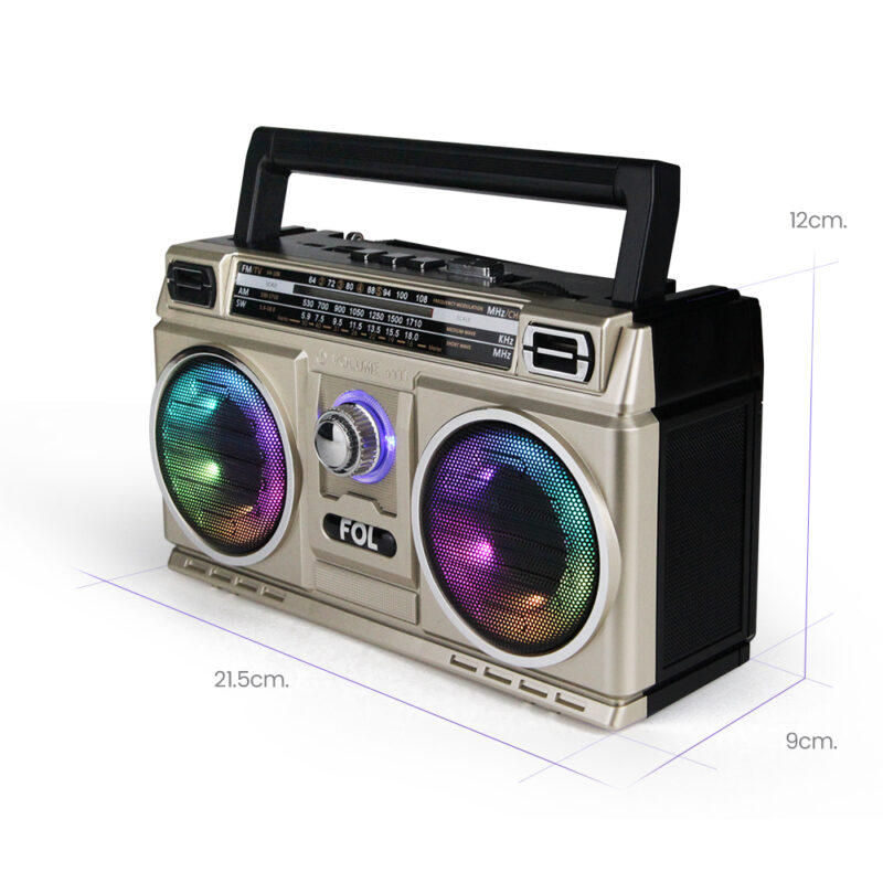 FR-06 BOCINA TWS TIPO RADIOGRABADORA RETRO CON LUZ
