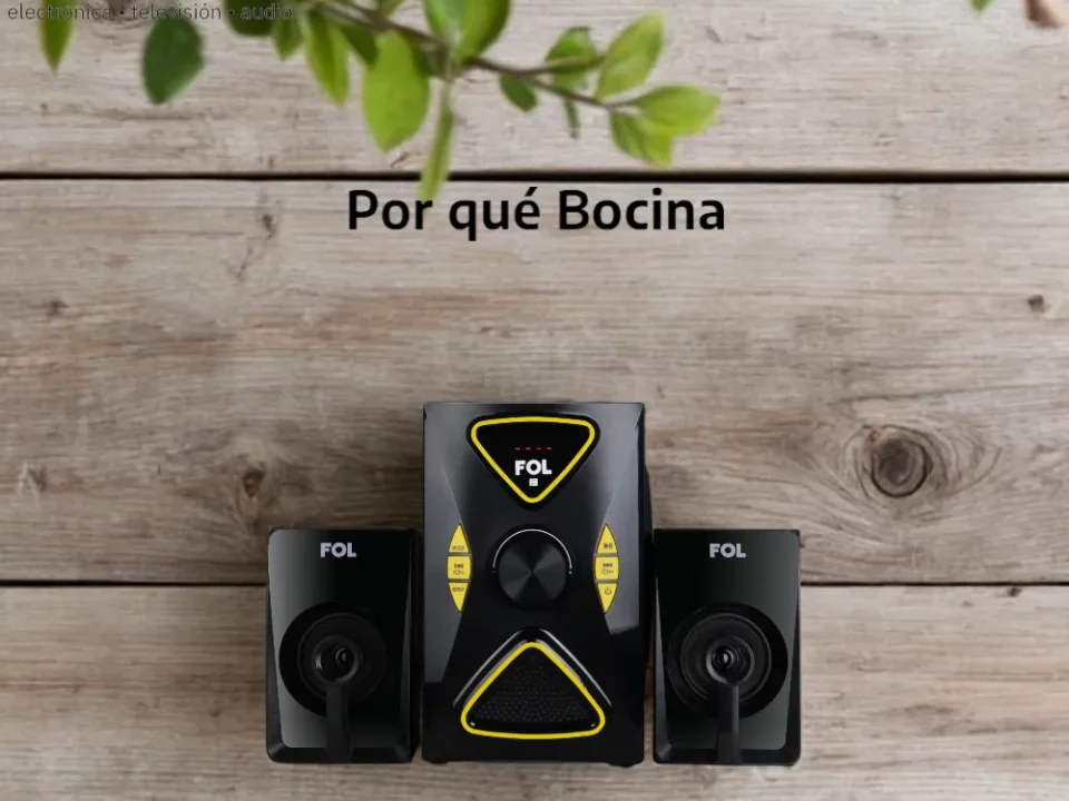 Sistema de sonido FOL con subwoofer y altavoces estéreo sobre mesa de madera, ideal para el hogar