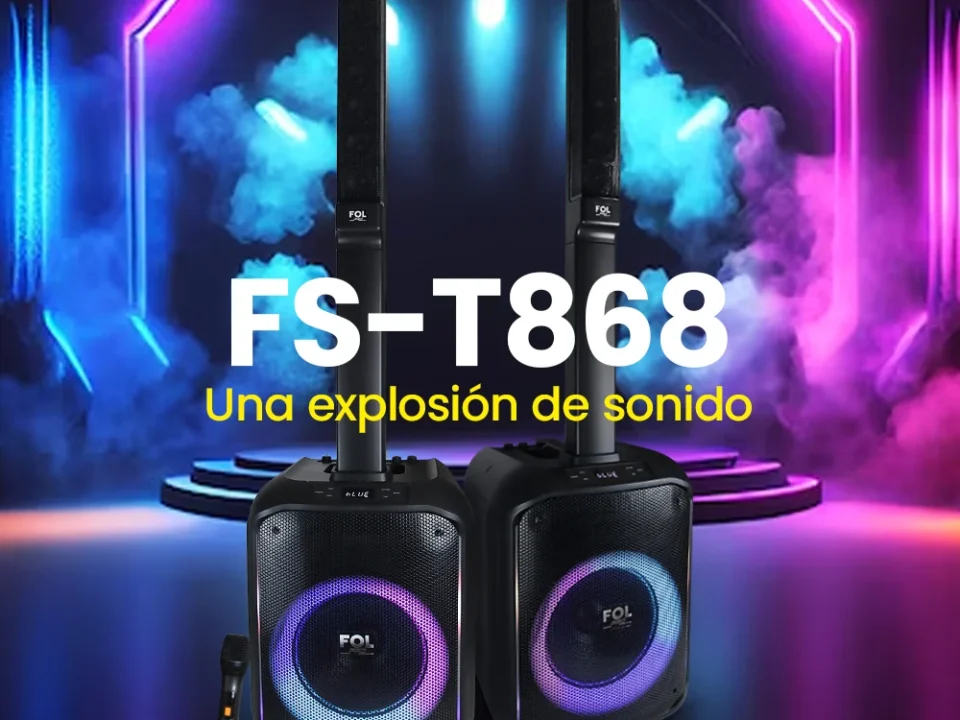 Torre de sonido FS-T868 con micrófono inalámbrico, luces LED y batería recargable para karaoke y fiestas