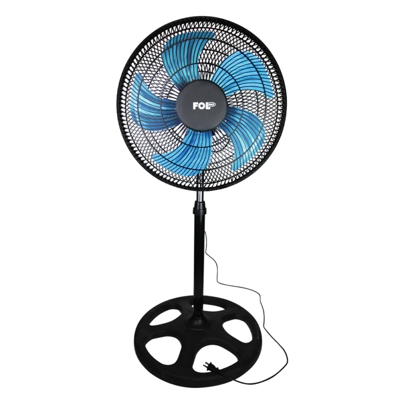 Ventilador de pedestal FOL FF-1805 con aspas metálicas y altura ajustable, vista completa