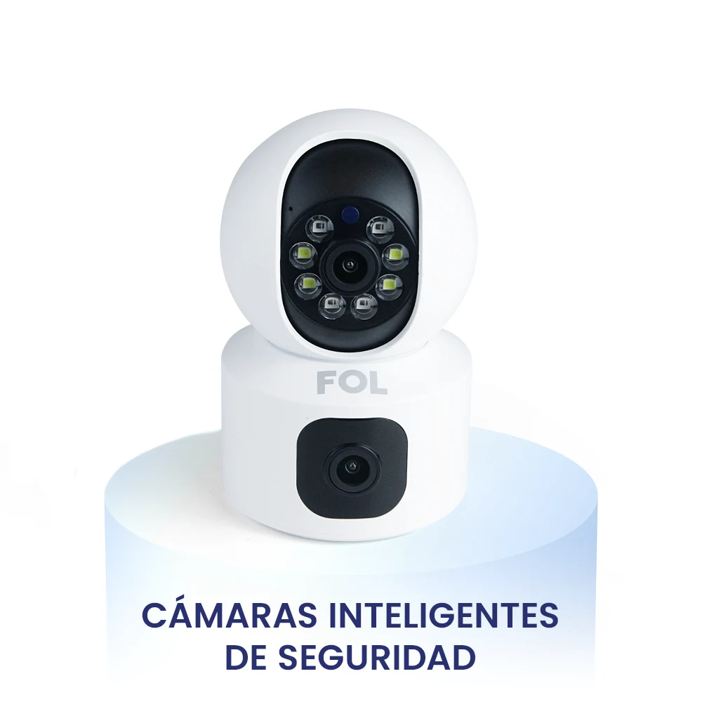 Cámaras FOL con texto "Cámaras", soluciones de videovigilancia y seguridad para el hogar o negocio, con visión nocturna y conexión remota