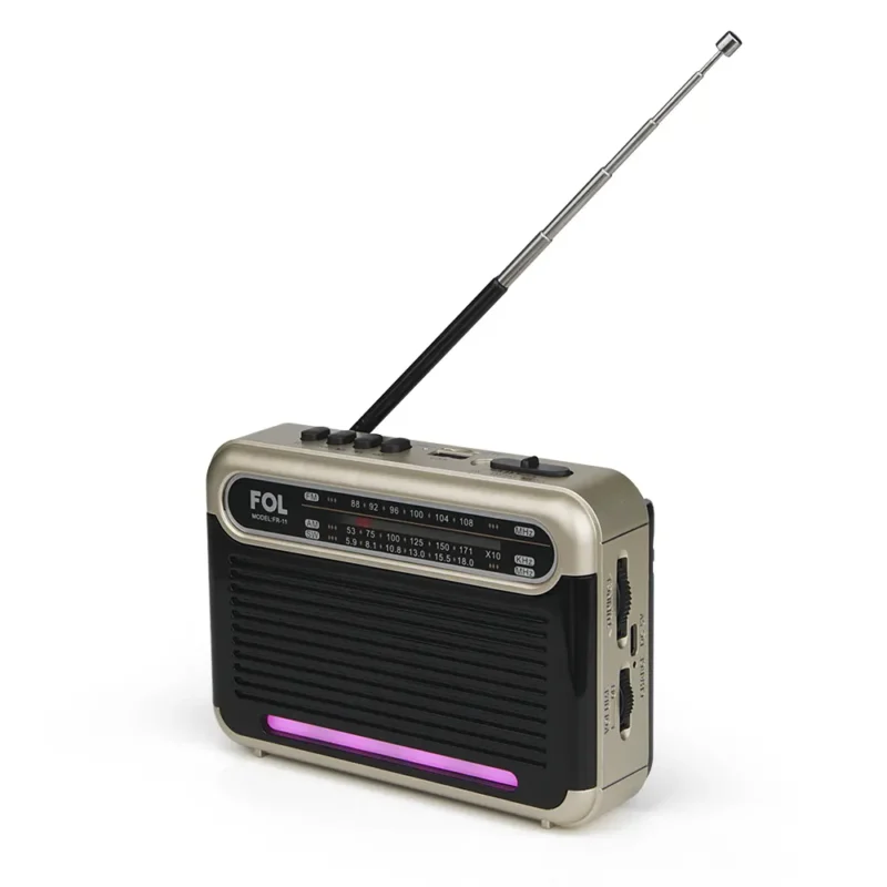 FR-11 BOCINA TWS ESTILO RADIO RETRO, RECARGABLE, SINTONIZADOR DE BANDA ANALOGO CON LUZ