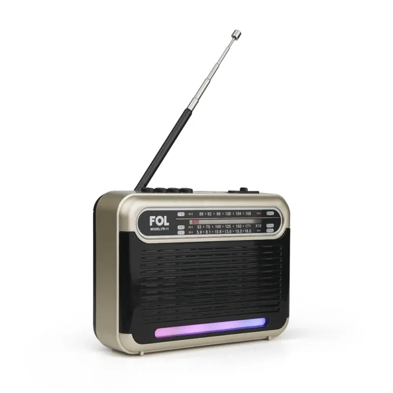 FR-11 BOCINA TWS ESTILO RADIO RETRO, RECARGABLE, SINTONIZADOR DE BANDA ANALOGO CON LUZ
