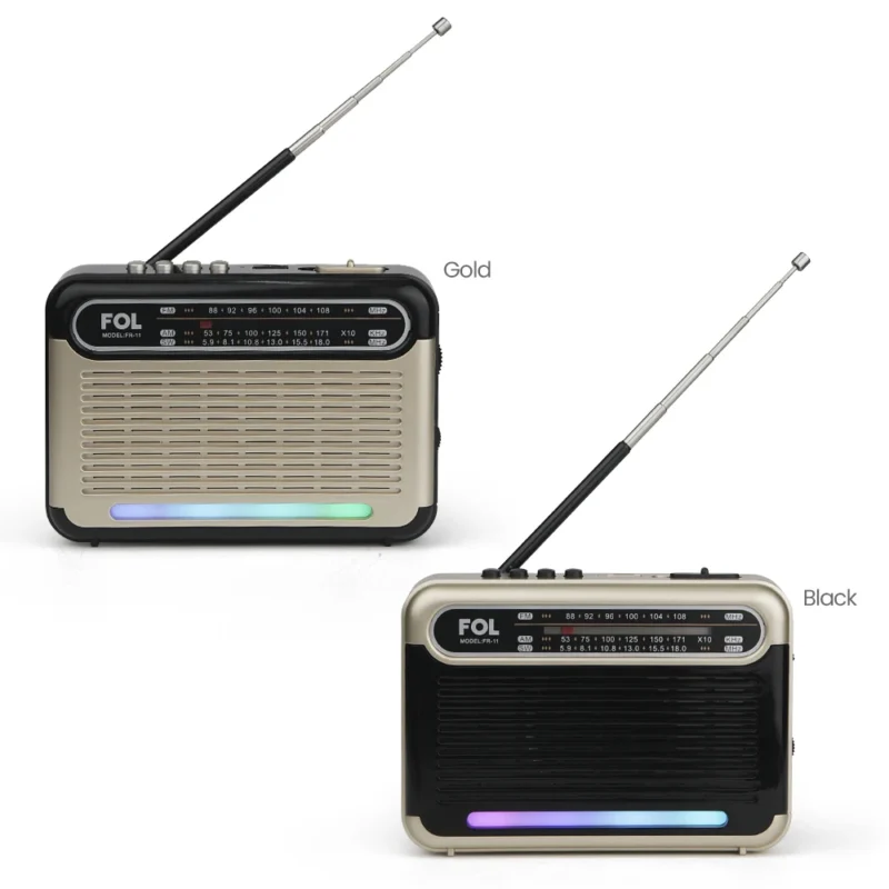 FR-11 BOCINA TWS ESTILO RADIO RETRO, RECARGABLE, SINTONIZADOR DE BANDA ANALOGO CON LUZ