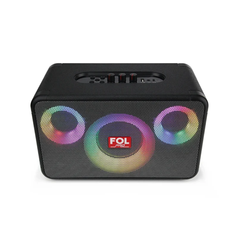 FS-R302 BOCINA TWS RECARGABLE PORTÁTIL CON LUZ RGB Y AGARRADERA TIPO CUERO