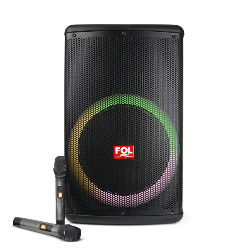 FS-L1501 BAFLE TWS, 2 MICRÓFONOS, 220 WATTS, XLR IN/OUT, GUITARRA Y MICRO IN, CON LUZ